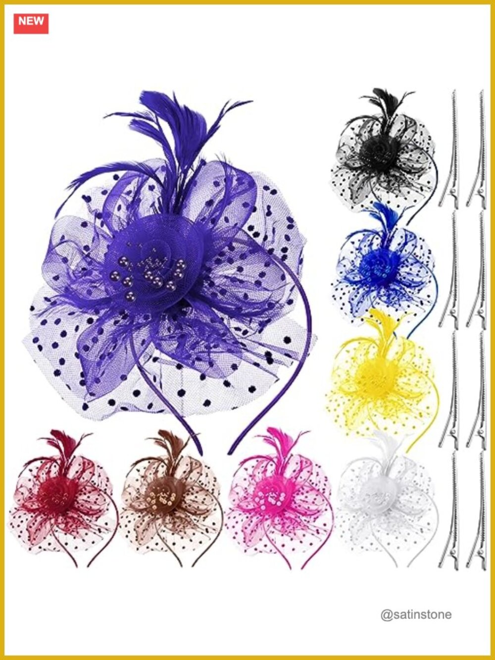 Feather Mesh Fascinator Hats Detachable Headband Clip Tea Party Church 8 Pcs